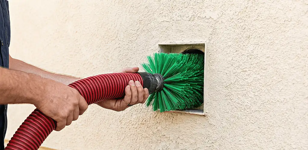 Air duct cleaning brush removing debris from a vent opening in Miami, FL