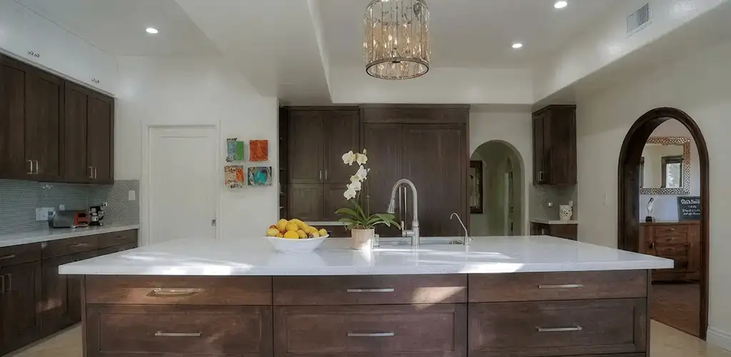Cabinet refacing project with updated kitchen cabinets and island in Miami, FL