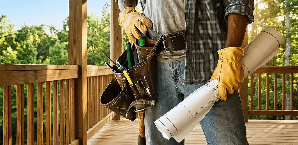 Professional handyman with tool belt ready for home repairs in Miami, FL